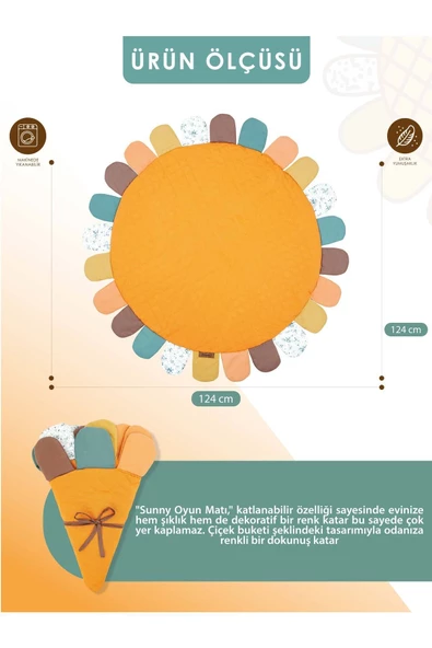 MORDESİGN Bebek/Çocuk Oyun Halısı, Yenidoğan Emekleme Pedi, Aktivite Matı, Çok Amaçlı Minder, Sunny Serisi - 2