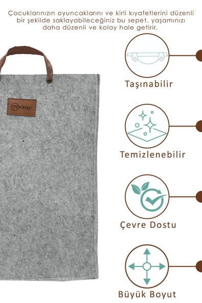 MORDESİGN Keçe Çocuk Oyuncak/Kirli Çamaşır Depolama Sepeti, Çok Amaçlı Saklama Sepeti, CapeTown Serisi - 2