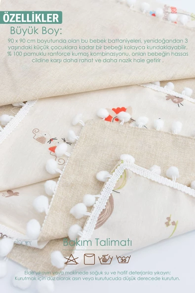MORDESİGN Çift Kat Bebek Pikesi, Yenidoğan Için Kundak Battaniye, Kenar Ponponlu Pike, Animal Serisi - 3
