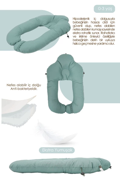 MORDESİGN Moresleep 2'si 1 arada Bebek Sarılma ve Şekillendirme Yastığı, Düz Kafa Yastığı,Pamuklu,Uyku Yastığı - 3