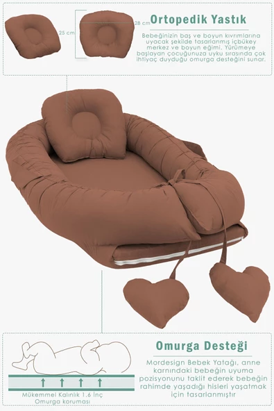 MORDESİGN Babynest Ortopedik Bebek Yatağı, Anne Yanı Bebek Yatağı, Ergonomik Tasarım, Morremix Serisi - 4