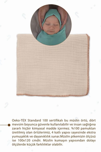 MORDESİGN %100 Pamuk 4 Katlı Müslin Bebek Battaniyesi, 100x120 cm Müslin Örtü, Yenidoğan Kundak, Soft Seri - 2