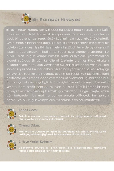 MORDESİGN Bebek/Çocuk Oyun Halısı, Yenidoğan Emekleme Pedi, Aktivite Matı, Çok Amaçlı Minder, Kampçı Serisi - 6