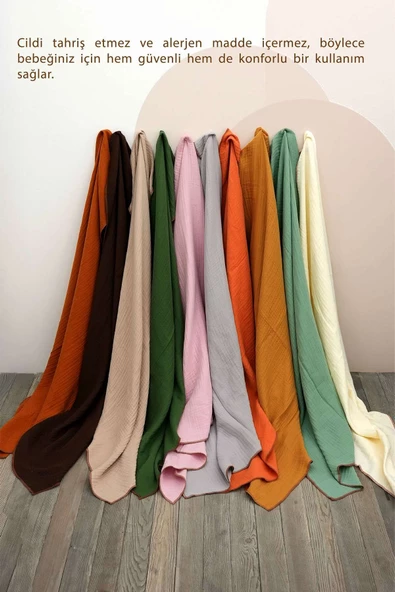 MORDESİGN %100 Pamuk 4 Katlı Müslin Bebek Battaniyesi, 100x120 cm Müslin Örtü, Yenidoğan Kundak, Soft Seri - 3