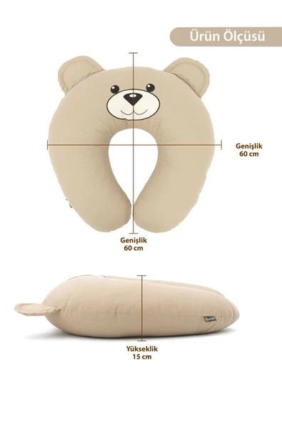 MORDESİGN Emzirme Yastığı Bebek Destek Minderi Hamile Yastığı Pamuk Kumaş Morbear Serisi, Kapiçino - 6