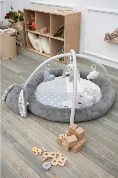 MORDESİGN Bebek Oyun Alanı, Tavşanlı Bebek Aktivite Matı, Yumuşak Oyun Matı, Baby Gym Serisi, Gri - 5