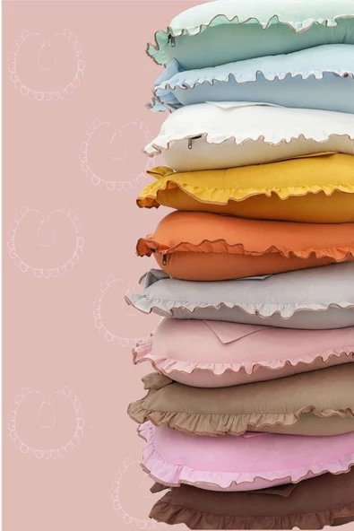 MORDESİGN Fırfırlı Emzirme Yastığı, Bebek Destek Minderi, Hamile Yastığı, Pamuk Kumaş, Ruffle Seri, Beyaz - 4