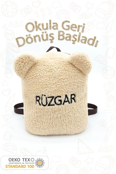 MORDESİGN Çocuk Sırt Çantası: Kreş/Anasınıfı İçin Teddy Kumaş Çanta, (İSTEDİĞİNİZ İSME ÖZEL) Morteddy Serisi