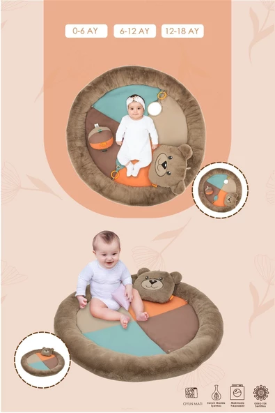 MORDESİGN Bebek Oyun Alanı, Morbear Bebek Aktivite Matı, Yumuşak Oyun Matı, Baby Gym Serisi, Kahverengi - 3