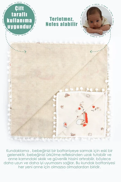 MORDESİGN Çift Kat Bebek Pikesi, Yenidoğan Için Kundak Battaniye, Kenar Ponponlu Pike, Animal Serisi - 2
