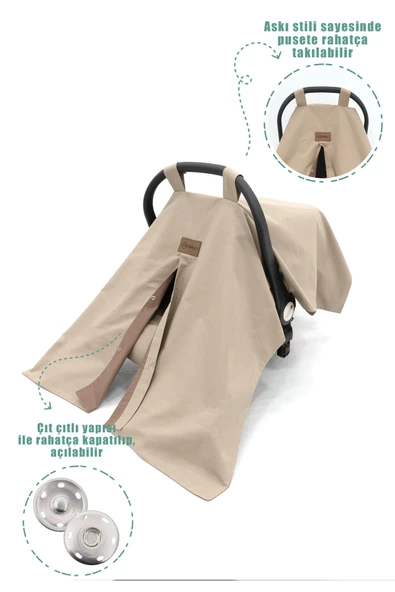 MORDESİGN Ortopedik Bel Destekli Bebek Puset Minderi, Örtü Ve Çarşaf 3'lü Set, Morremix Serisi, Kapiçino - 5