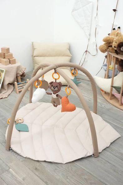 MORDESİGN Bebek Oyun Alanı,Ayı Bebek Aktivite Matı,Yaprak Oyun Matı, Bebek Egzersiz Set,Baby Gym Seri, Bej - 2