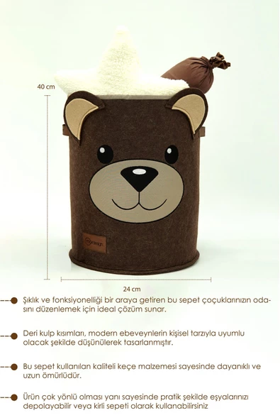 MORDESİGN Saklama Kutusu,Dolap İçi Çamaşır/Oyuncak Düzenleyici, Kirli Sepeti, Morbear Serisi, Büyük Boy - 5