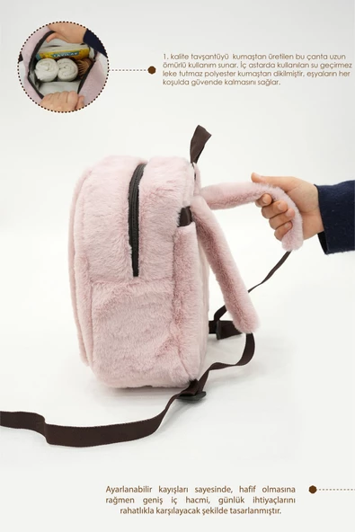 MORDESİGN Sevimli Tavşan Çocuk Sırt Çantası: Kreş/Anasınıfı İçin Peluş Kumaş Çanta, Morbunny Serisi - 3