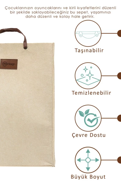 MORDESİGN Keçe Çocuk Oyuncak/Kirli Çamaşır Depolama Sepeti, Çok Amaçlı Saklama Sepeti, CapeTown Serisi - 2