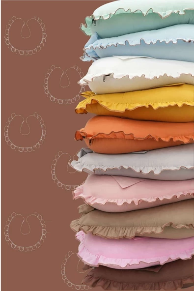 MORDESİGN Fırfırlı Emzirme Yastığı, Bebek Destek Minderi, Hamile Yastığı, Pamuk Kumaş, Ruffle Seri, Kahverengi - 5