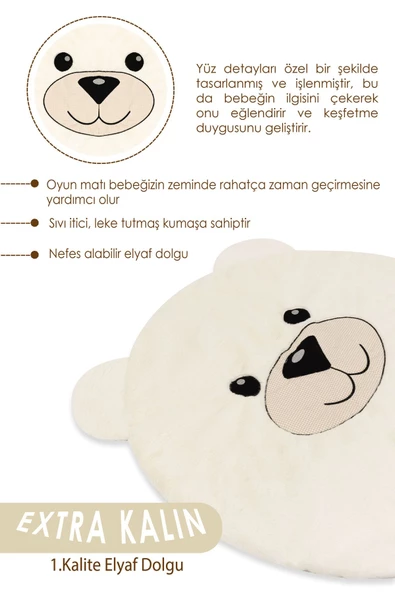MORDESİGN Bebek/Çocuk Oyun Halısı, Yenidoğan Emekleme Pedi, Aktivite Oyun Matı, Peluş Kumaş, Morbear Serisi - 4