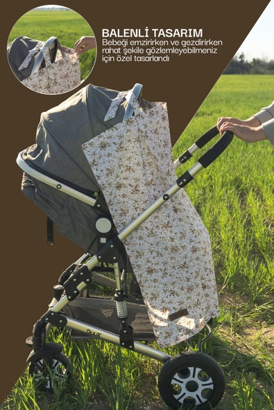 MORDESİGN Çok Amaçlı Bebek Emzirme Örtüsü/Önlüğü; Puset, Bebek arabası örtüsü, Extra Büyük, Çıtır Seri, Kahve - 3