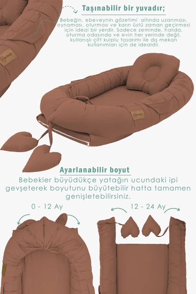 MORDESİGN Babynest Ortopedik Bebek Yatağı, Anne Yanı Bebek Yatağı, Ergonomik Tasarım, Morremix Serisi - 3