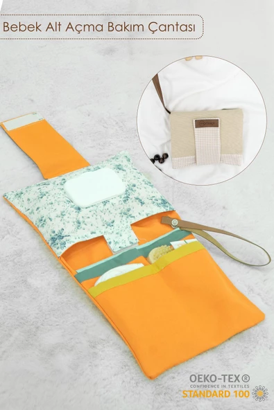 MORDESİGN Bebek Alt Açma Bakım Çantası, Anne Bebek Organizeri, Yıkanabilir, Kir Tutmaz, Junior Serisi, Turuncu