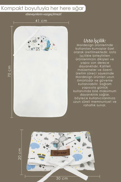 MORDESİGN Bebek Çanta Alt Açma Minderi  Alt Değiştirme Pedi  Taşınabilir Bakım Örtüsü Care Tilki Serisi - 2