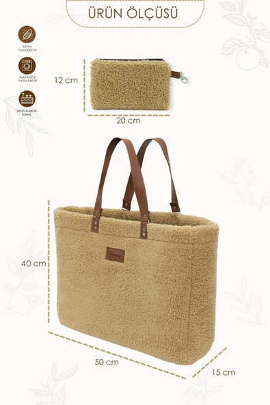 MORDESİGN Teddy Bag,Anne Bebek Bakım Çantası, Cüzdan Hediyeli, XL Büyük Boy, Kadın Çantası, Morteddy Serisi - 4