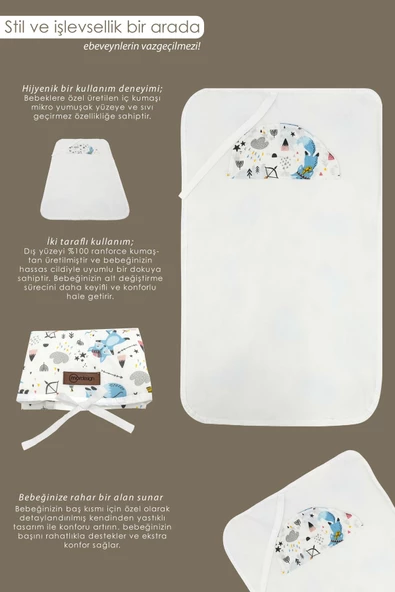 MORDESİGN Bebek Çanta Alt Açma Minderi, Alt Değiştirme Pedi, Taşınabilir Bakım Örtüsü Care Tilki Serisi - 3