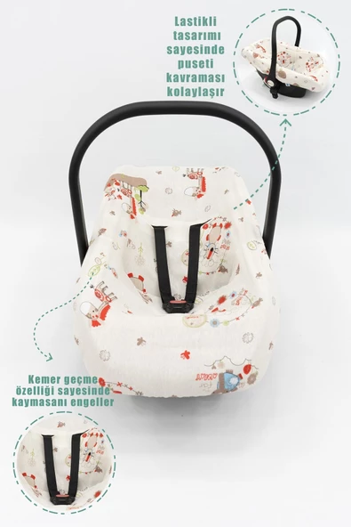 MORDESİGN Ortopedik Puset Minderi, Örtü Ve Çarşaf 3' Lü Set, Askı Stil, Animal Serisi - 4