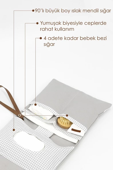 MORDESİGN Bebek Alt Açma Bakım Çantası, Anne Bebek Organizeri, Yıkanabilir, Kir Tutmaz, Junior Serisi, Gri - 5
