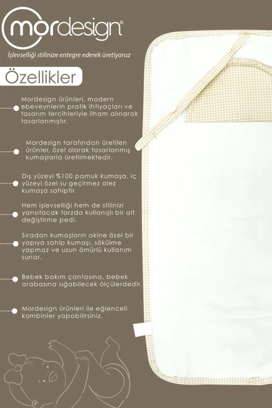 MORDESİGN Bebek Çanta Alt Açma Minderi Alt Değiştirme Pedi Taşınabilir Bakım Örtüsü Care Serisi, Kahve - 2