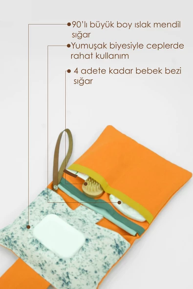 MORDESİGN Bebek Alt Açma Bakım Çantası, Anne Bebek Organizeri, Yıkanabilir, Kir Tutmaz, Junior Serisi, Turuncu - 3