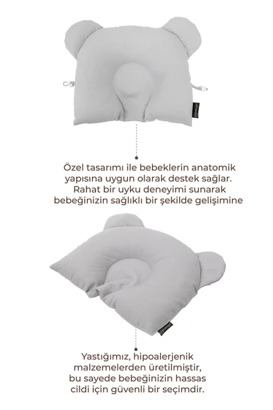 MORDESİGN Ayarlanabilir Bebek Düz Kafa Yastığı, Yenidoğan Baş Yastık, Bebek Uyku Yastığı, Morbear Serisi - 2