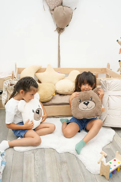 MORDESİGN Peluş Ayı Yastık, Sevimli Ayı Nakışlı Kırlent, Peluş Ayı Oyuncak, Bebek Yastık, Morbear Serisi - 4