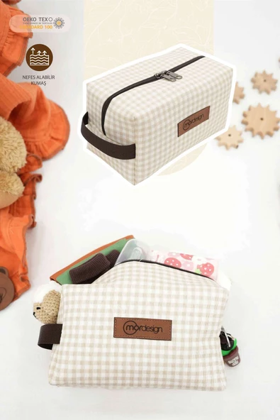 MORDESİGN Bebek Bakım Çantası Organizeri, Islak/Kuru, Kirli/Temiz Çamaşır, Bebek Bezi Çantası, Gingham Serisi