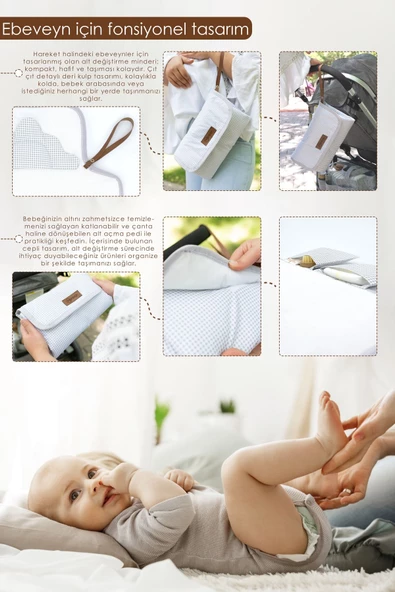 MORDESİGN Bebek Çanta Alt Açma Minderi Alt Değiştirme Pedi, Taşınabilir Bakım Çantası, Clutch Seri, Gri - 2