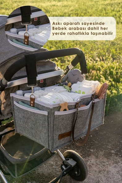 MORDESİGN Xl Büyük Boy Çok Amaçlı Kalın Keçe Anne Bebek Bakım Çantası, Dolap Içi Organizer, Scotch Serisi - 5