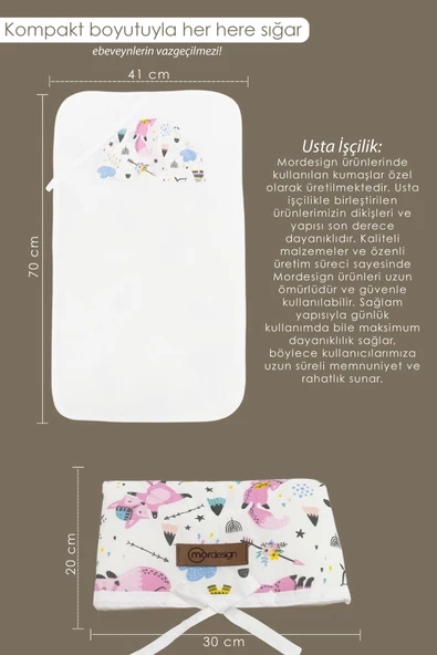 MORDESİGN Bebek Çanta Alt Açma Minderi  Alt Değiştirme Pedi  Taşınabilir Bakım Örtüsü Care Tilki Serisi - 2