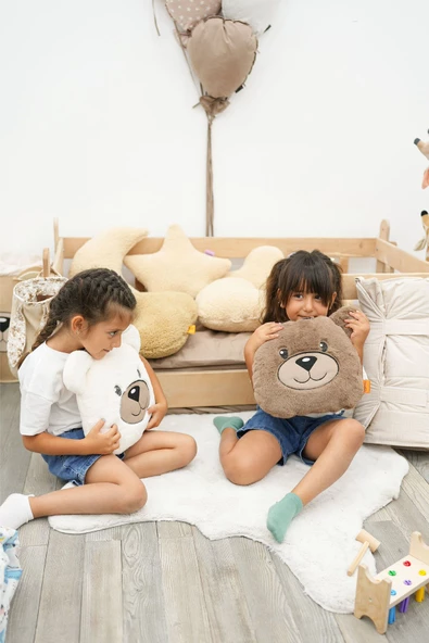 MORDESİGN Peluş Ayı Yastık, Sevimli Ayı Nakışlı Kırlent, Peluş Ayı Oyuncak, Bebek Yastık, Morbear Serisi - 2