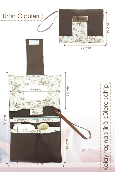 MORDESİGN Bebek Alt Açma Bakım Çantası, Anne Bebek Organizeri, Yıkanabilir, Kir Tutmaz, Junior Serisi, Kahve - 3