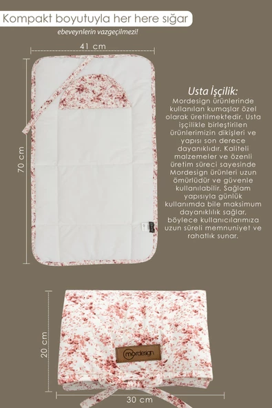 MORDESİGN Bebek Çanta Alt Açma Minderi Alt Değiştirme Pedi Taşınabilir Bakım Örtüsü Çıtır Seri Pudra - 4