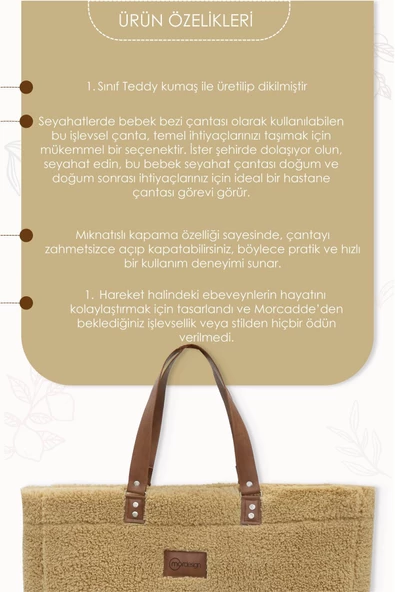 MORDESİGN Mommy Bag, Anne Bebek Bakım Çantası, Cüzdan Hediyeli, XL Büyük Boy, Kadın Çantası, Morteddy Serisi - 5