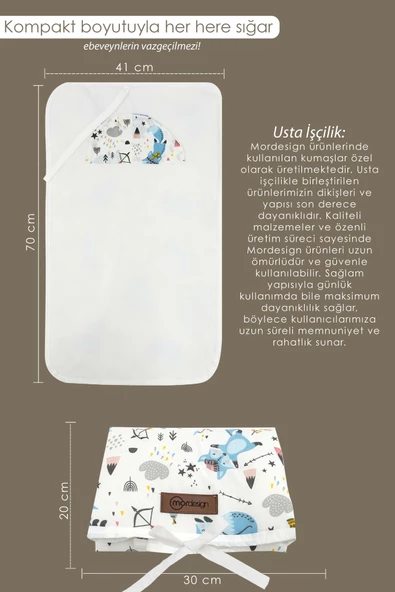 MORDESİGN Bebek Çanta Alt Açma Minderi, Alt Değiştirme Pedi, Taşınabilir Bakım Örtüsü Care Tilki Serisi - 2