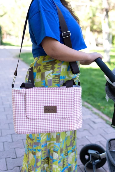 MORDESİGN Bebek Arabası Organizer Çanta, Omuz Akılı , Anne Bebek Bakım Çantası, Su Geçirmez, Gingham Serisi - 4