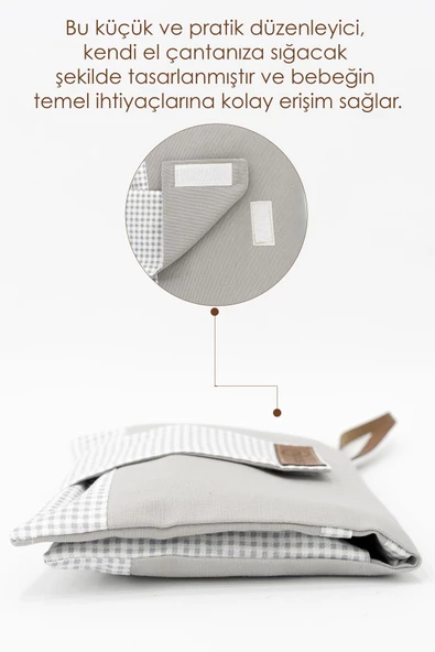 MORDESİGN Bebek Alt Açma Bakım Çantası, Anne Bebek Organizeri, Yıkanabilir, Kir Tutmaz, Junior Serisi, Gri - 4