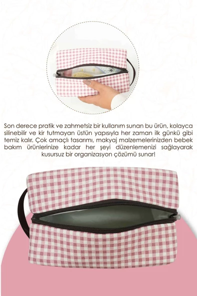 MORDESİGN Bebek Bakım Çantası Organizeri, Islak/Kuru, Kirli/Temiz Çamaşır, Bebek Bezi Çantası, Gingham Serisi - 6