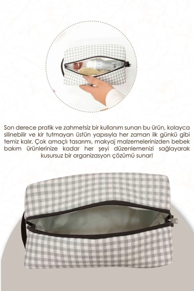 MORDESİGN Bebek Bakım Çantası Organizeri, Islak/Kuru, Kirli/Temiz Çamaşır, Bebek Bezi Çantası, Gingham Serisi - 4