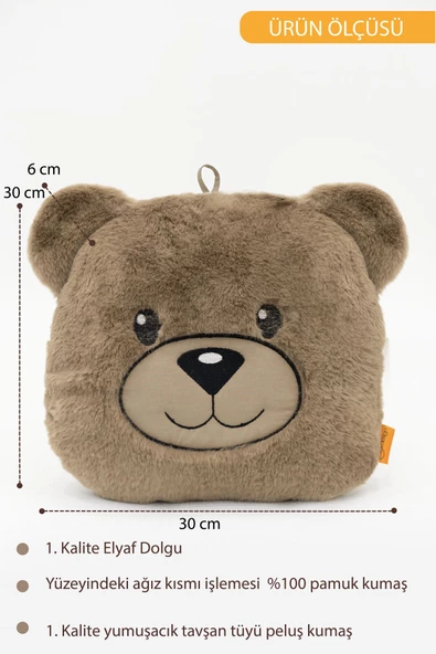 MORDESİGN Peluş Ayı Yastık, Sevimli Ayı Nakışlı Kırlent, Peluş Ayı Oyuncak, Bebek Yastık, Morbear Serisi - 5
