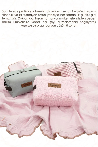 MORDESİGN Bebek Bakım Çantası Organizeri, Islak/Kuru, Kirli/Temiz Çamaşır, Bebek Bezi Çantası, Gingham Serisi - 5
