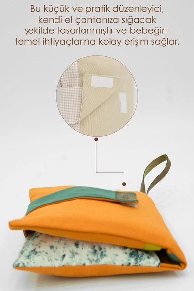 MORDESİGN Bebek Alt Açma Bakım Çantası, Anne Bebek Organizeri, Yıkanabilir, Kir Tutmaz, Junior Serisi, Turuncu - 4