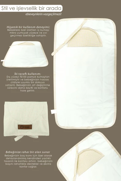 MORDESİGN Bebek Çanta Alt Açma Minderi Alt Değiştirme Pedi Taşınabilir Bakım Örtüsü Care Serisi, Kahve - 3